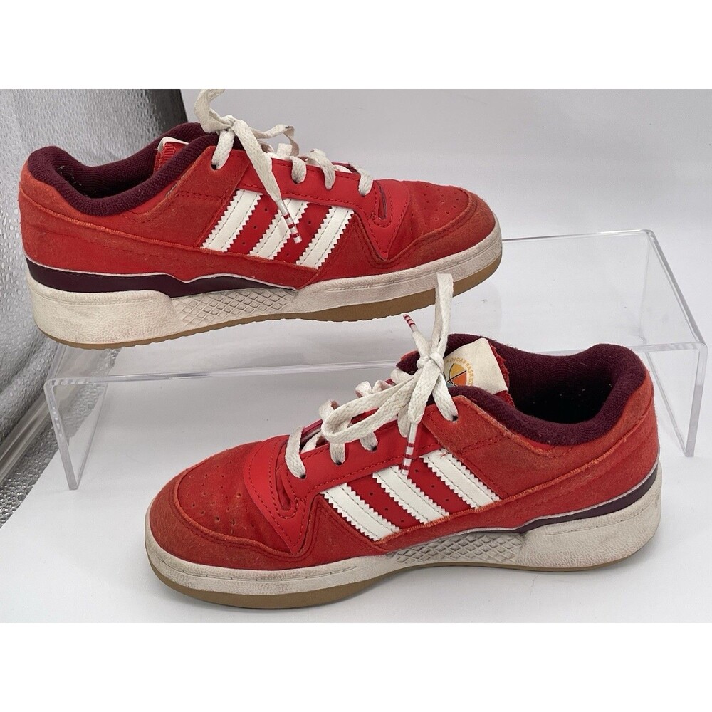Adidas Originals Kids Forum Low Red White Suede Sneakers Size US 1 - Picture 2 of 7
